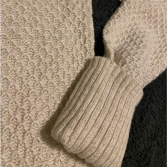 Cream colored gold threaded cold shoulder sweater. Large. - Picture 7 of 10